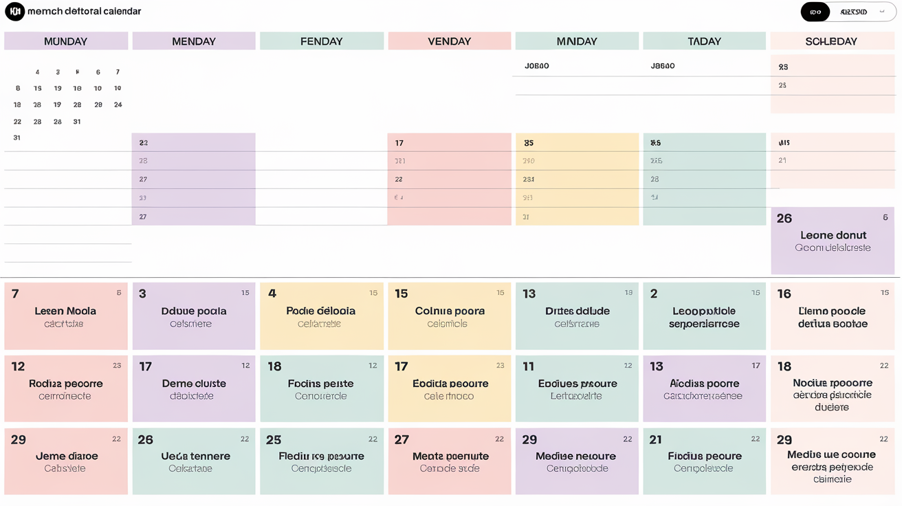 Exemple de calendrier éditorial Instagram avec code couleur