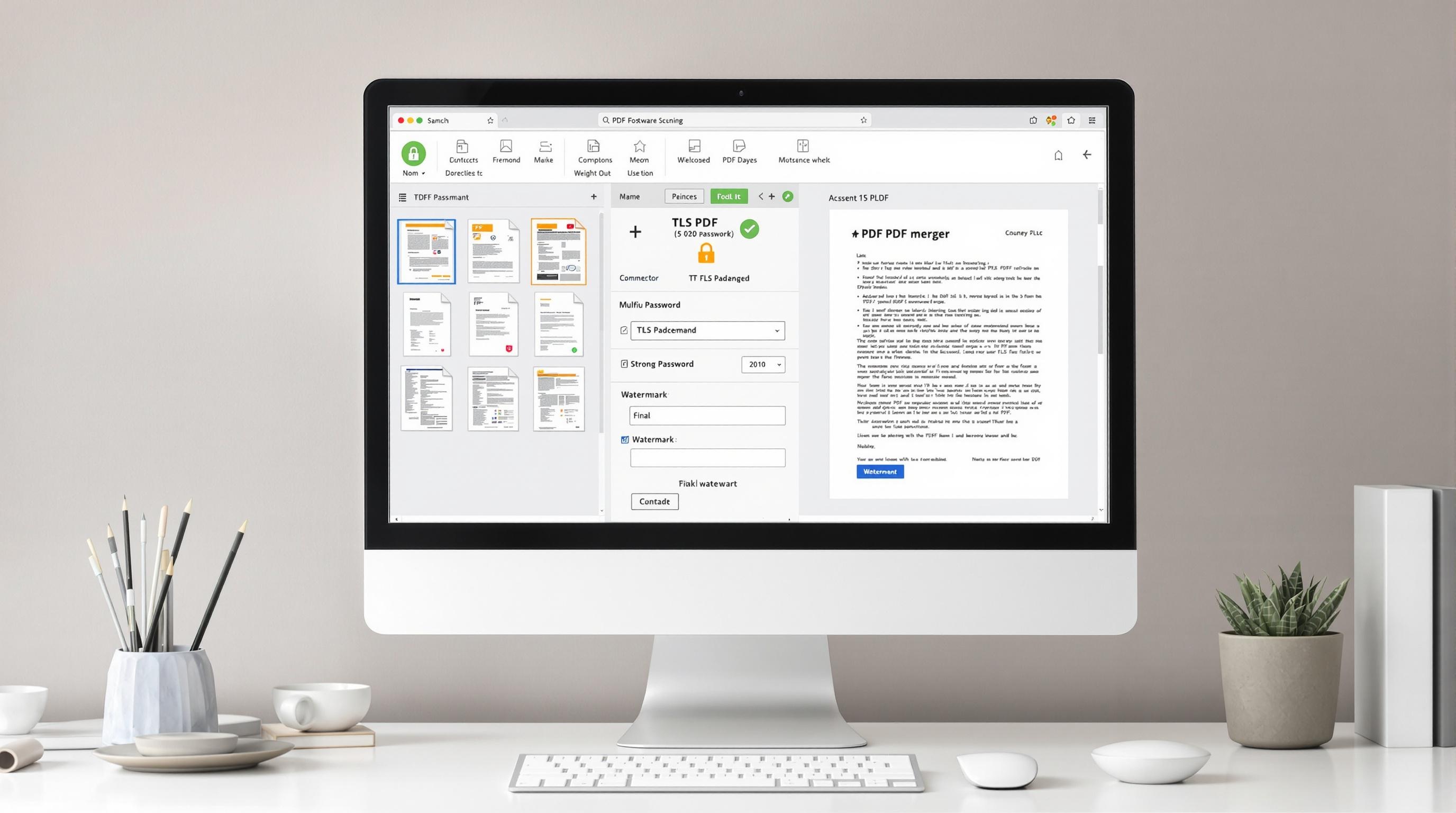Fusion PDF sécurisée avec TLS, vignettes réordonnées et filigrane