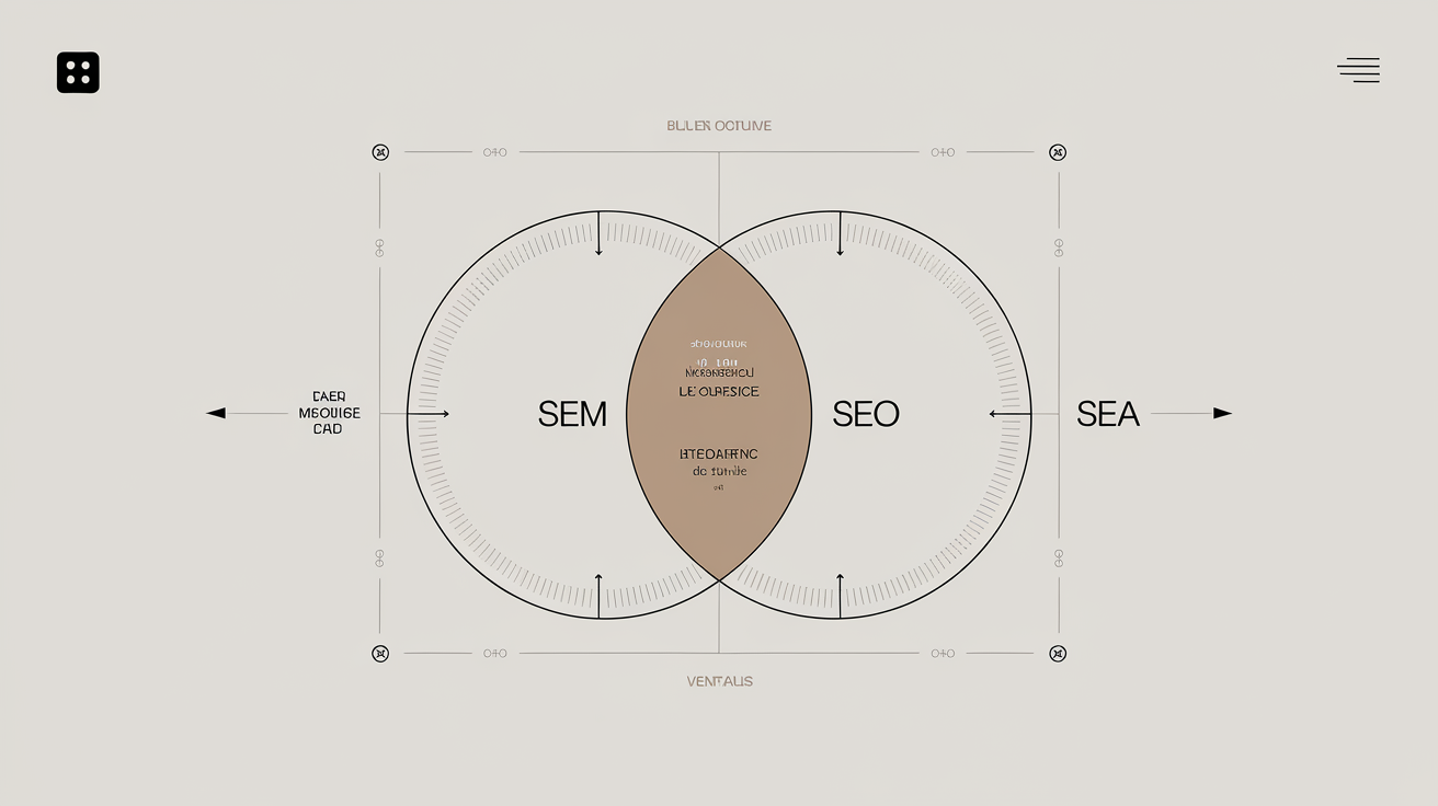 Schéma illustrant la relation entre SEM, SEO et SEA